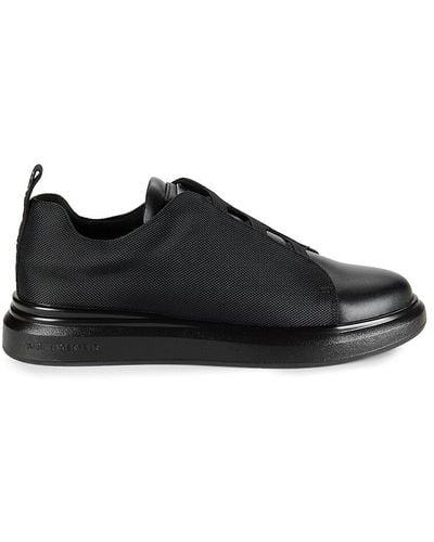 Karl Lagerfeld Low Top Leather & Mesh Slip On Sneakers - Black