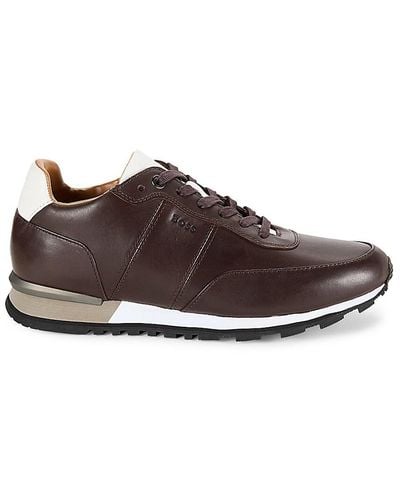 BOSS Parkour Leather Low Top Trainers - Brown