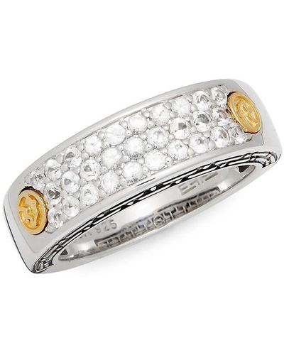 Effy Sterling Silver, 18k Yellow Gold & White Sapphire Band Ring