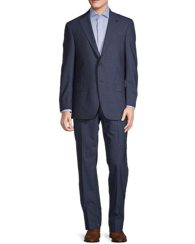 Hart Schaffner Marx Striped Worsted Wool Suit - Blue