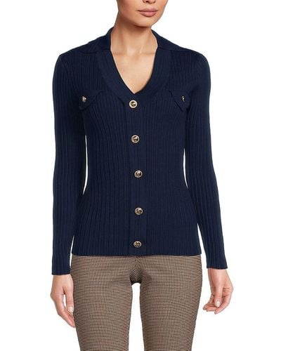 Nanette Lepore 'Ribbed Faux Button Sweater - Blue