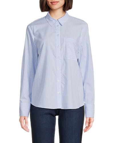 Ellen Tracy Verical Stripe Button Down Shirt - Blue