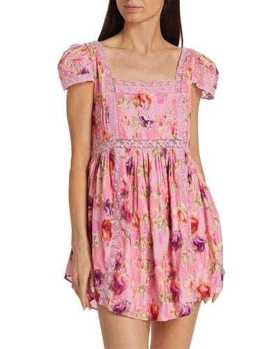 LoveShackFancy Nutmeg Floral Mini Dress - Pink
