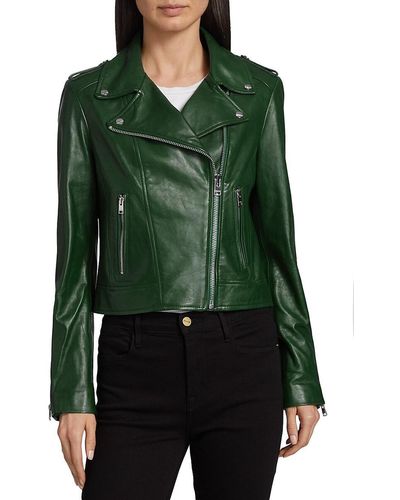 Lamarque Holy Hooded Leather Biker Jacket - Green