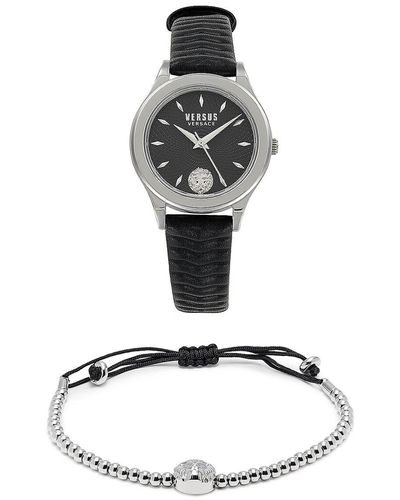 Versus Mount Pleasant 2-piece 34mm Stainless Steel Watch & Bolo Bracelet Gift Set - Black
