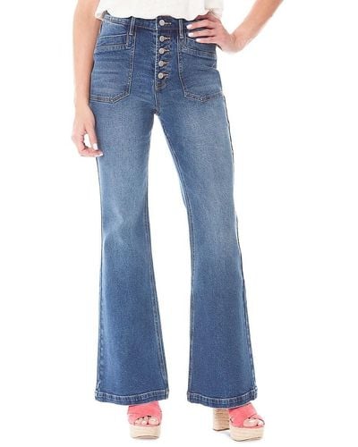 Nicole Miller Button Fly High Rise Flare Jeans - Blue