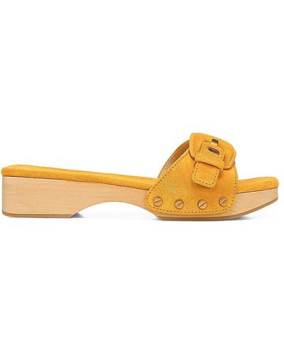 Veronica Beard Davina Leather Clog Slides - Yellow