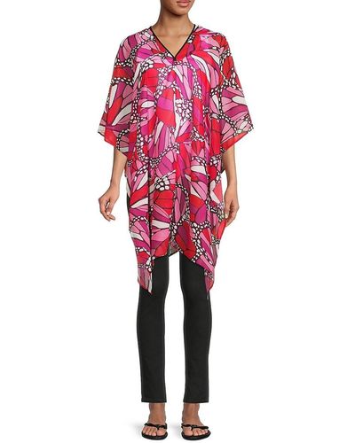 La Fiorentina Butterfly Wings Print Poncho - Red
