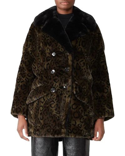 The Kooples Leopard Faux Fur Coat - Black