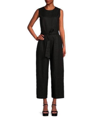 Saks Fifth Avenue Belted 100% Linen Jumpsuit - Black