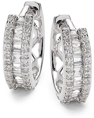Effy 14K & 0.22 Tcw Diamond Huggie Earrings - White