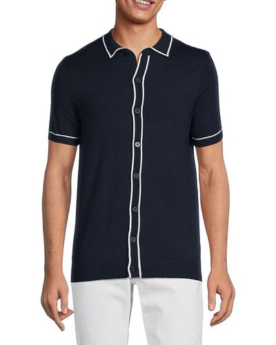 French Connection Lux Tipped Button Front Polo - Blue