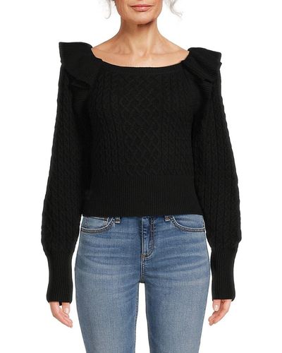 BCBGMAXAZRIA Patterned Wool Blend Sweater - Black