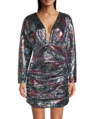 Ramy Brook Auerbach Ruched Sequin Minidress - Gray