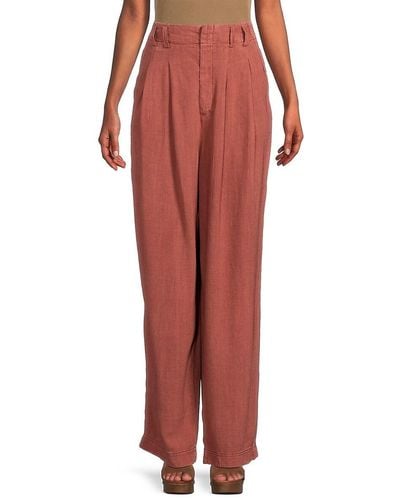 Free People Calla Linen Blend Pleated Pants - Red