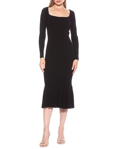 Alexia Admor Reese Long Sleeve Ribbed Midi Dress - Black