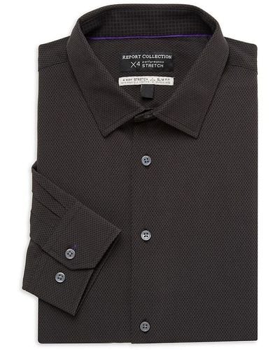 Report Collection Slim Fit Textured Dress Shirt - Black