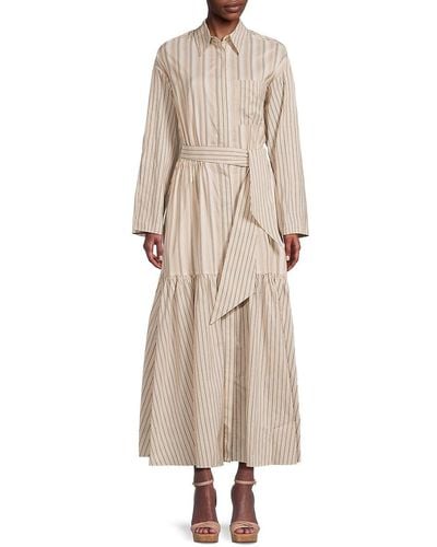 Brunello Cucinelli 'Striped Silk Blend Maxi Shirtdress - Natural