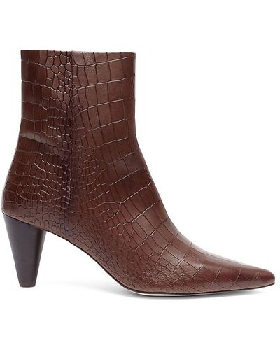 Anthony Veer Cora Croc-Embossed Leather Heel Zip Boots - Brown