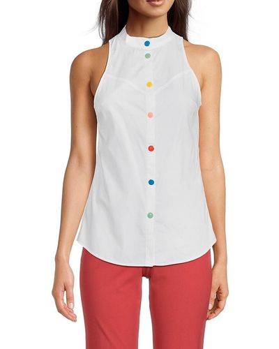 Love Moschino Popeline Sleeveless Button Down Shirt - White