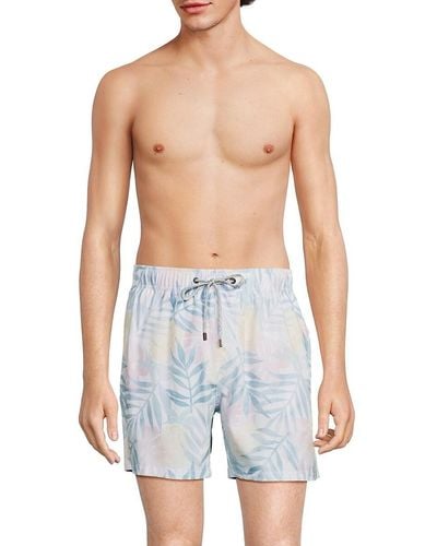 Vintage Summer Print Swim Shorts - Blue