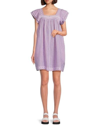 MER ST BARTH Sandrine Striped Mini Dress - Purple