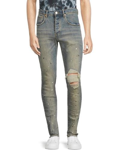 Purple Brand High Rise Distressed Slim Fit Jeans - Gray