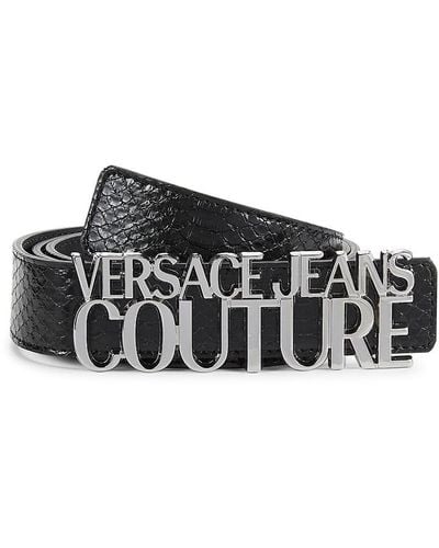 Versace Logo Snake-embossed Leather Belt - Black