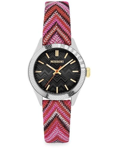 Missoni Classic 34mm Stainless Steel & Fabric Strap Watch - Red