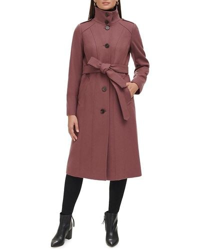 Kenneth Cole Belted Wool Blend Military Coat - Red