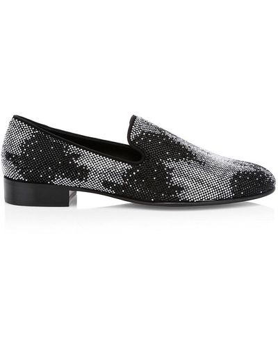 Giuseppe Zanotti Camoscio Swarovski Crystal Suede Loafers - Black