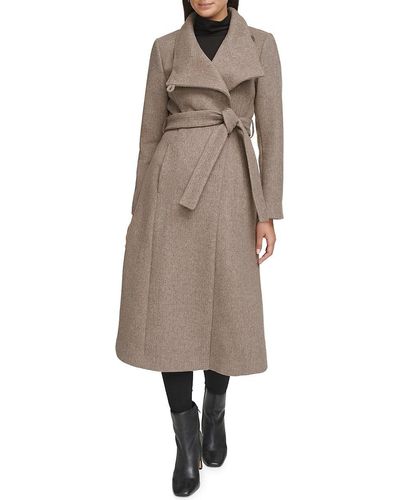 Kenneth Cole Belted Wool Blend Trench Coat - Natural