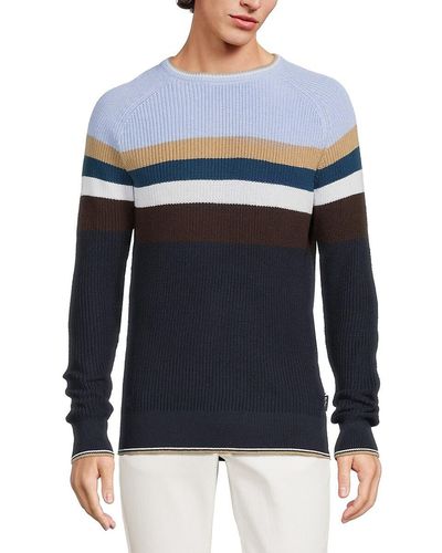 Ben Sherman 'Striped Crewneck Knit Sweater - Blue