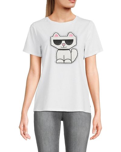 Karl Lagerfeld Tweed Choupette Graphic T Shirt - White