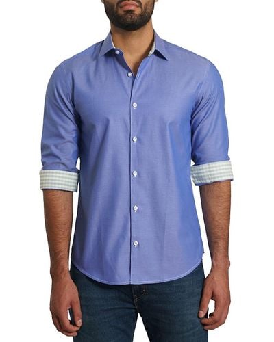 Jared Lang 'Trim Fit Contrast Cuff Pima Cotton Sport Shirt - Blue