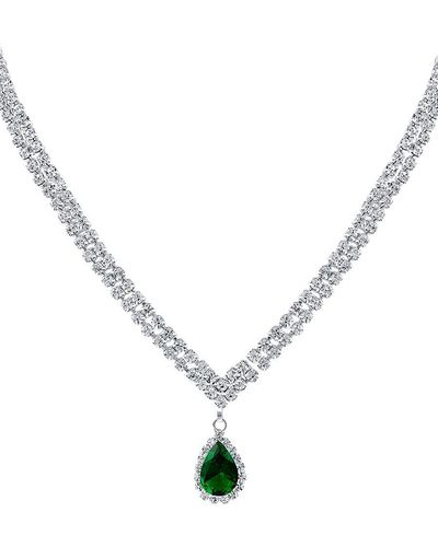 CZ by Kenneth Jay Lane Look Of Real Rhodium Plated & Cubic Zirconia Pear Drop Necklace - Metallic