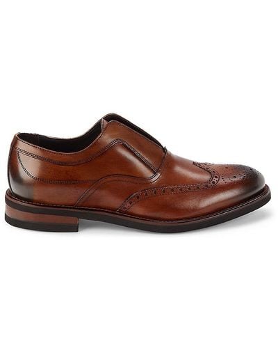 Johnston & Murphy Ashford Leather Slip On Brogues - Brown