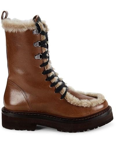 Brunello Cucinelli Lamb Shearling Leather Combat Boots - Brown