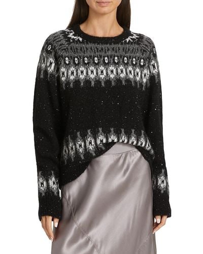 ATM Wool Blend Sequin Fair Isle Sweater - Black