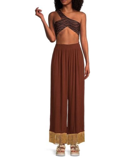 WeWoreWhat Fringed Hem Cover Up Trousers - Brown