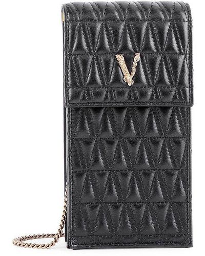 Versace Small Virtus Quilted Leather Crossbody Phone Pouch - Black
