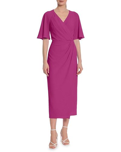 Maggy London Faux Wrap Drape Midi Dress - Purple