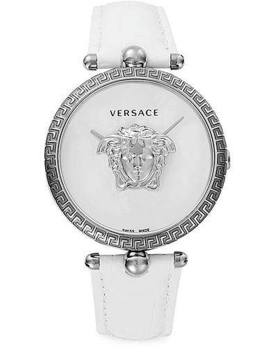 Versace 39Mm Stainless Steel & Croc Embossed Leather Strap Watch - Gray