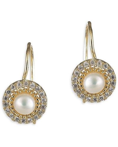CZ by Kenneth Jay Lane Look Of Real 14k Goldplated, 6mm Freshwater Pearls & Cubic Zirconia Drop Earrings - White