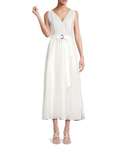 Brunello Cucinelli Belted A-Line Silk Blend Maxi Dress - White