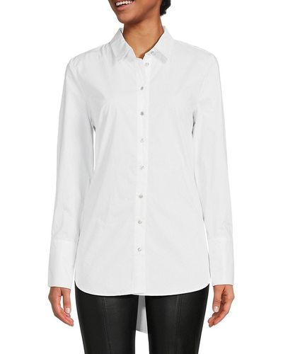 Ellen Tracy High Low Tunic Button Down Shirt - White