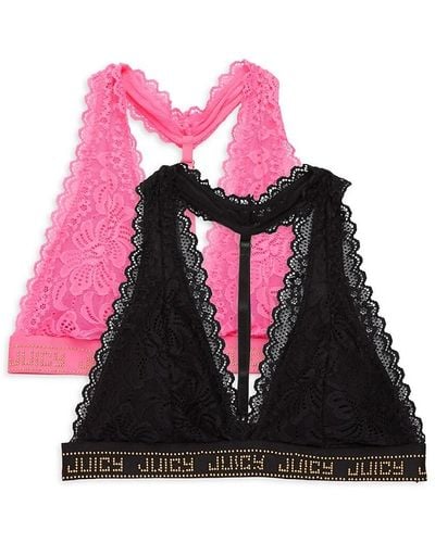 Juicy Couture 2-pack Rhinestone & Lace Bralettes - Multicolour
