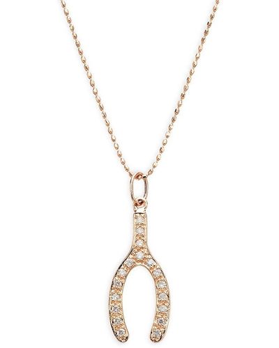Sydney Evan 14k Rose Gold & 0.14 Tcw Diamond Medium Wishbone Pendant Necklace/18" - Metallic