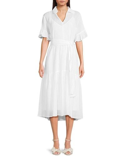 Tommy Hilfiger Tiered Belted Midi Dress - White