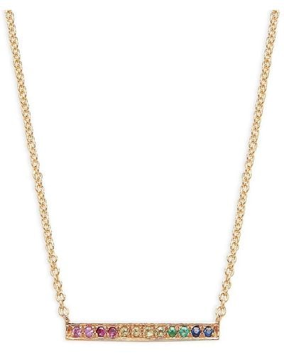 Sydney Evan 14k Rose Gold, Sapphire & Emerald Bar Necklace - White